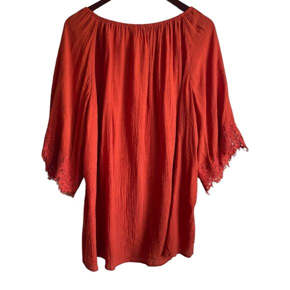 Cato Women Tunic‎ Top 18/20 Burnt Orange Lace Frayed Sleeve Gauzy Boho Workwear - Picture 3 of 9